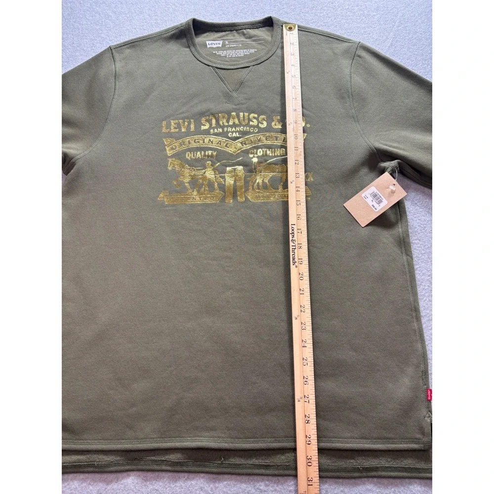 Levi Strauss Mens XXL‎ Olive Green Gold Metallic Graphic Fleece Sweatshirt NWT